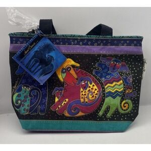 Laurel Burch Mystical Dogs Small Canvas Zippered Bag NWT Cosmetic Pouch